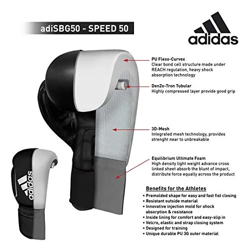 adidas Speed 50 Boxing Gloves (Black, 12oz)