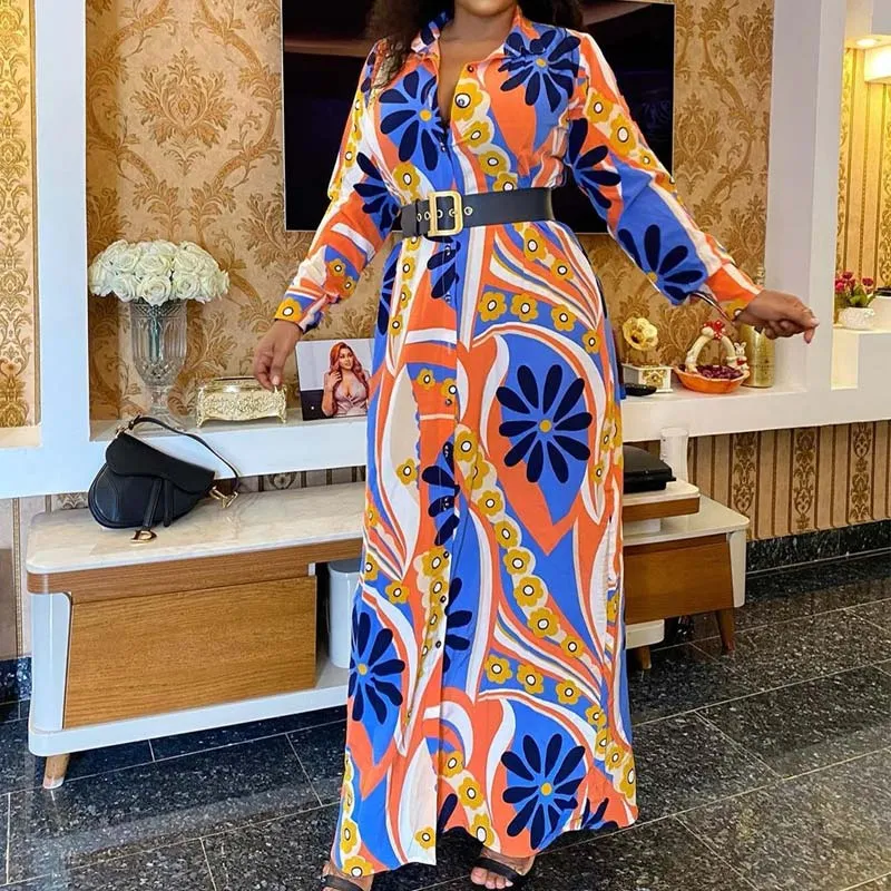 Africa Print Maxi Dress With Belt