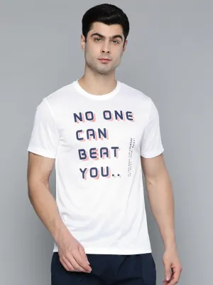 Alcis Men White Navy Blue Typography Printed T-shirt