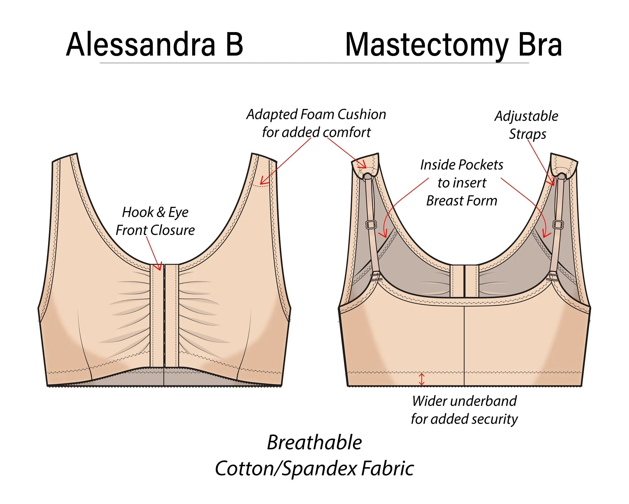 Alessandra B Front Closure Mastectomy Bra with Pockets - M7735