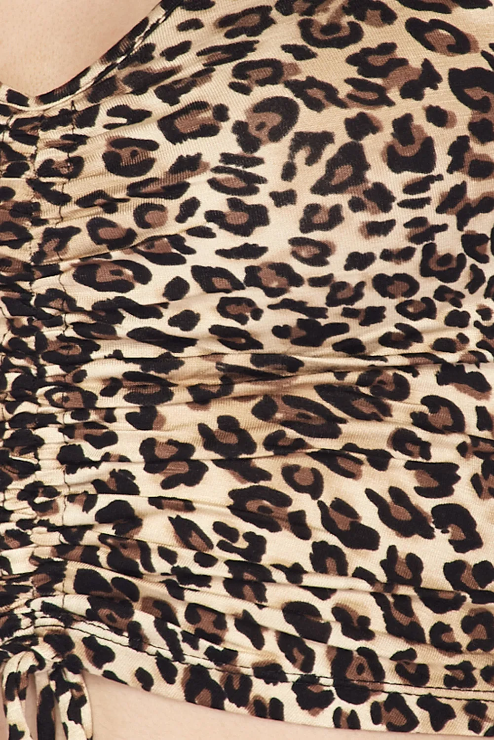 Animal Print Cinched Drawstring Crop Top Blouse for Women