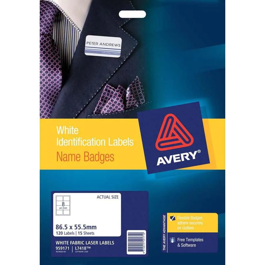 Avery Fabric Name Badge Labels L7418-15