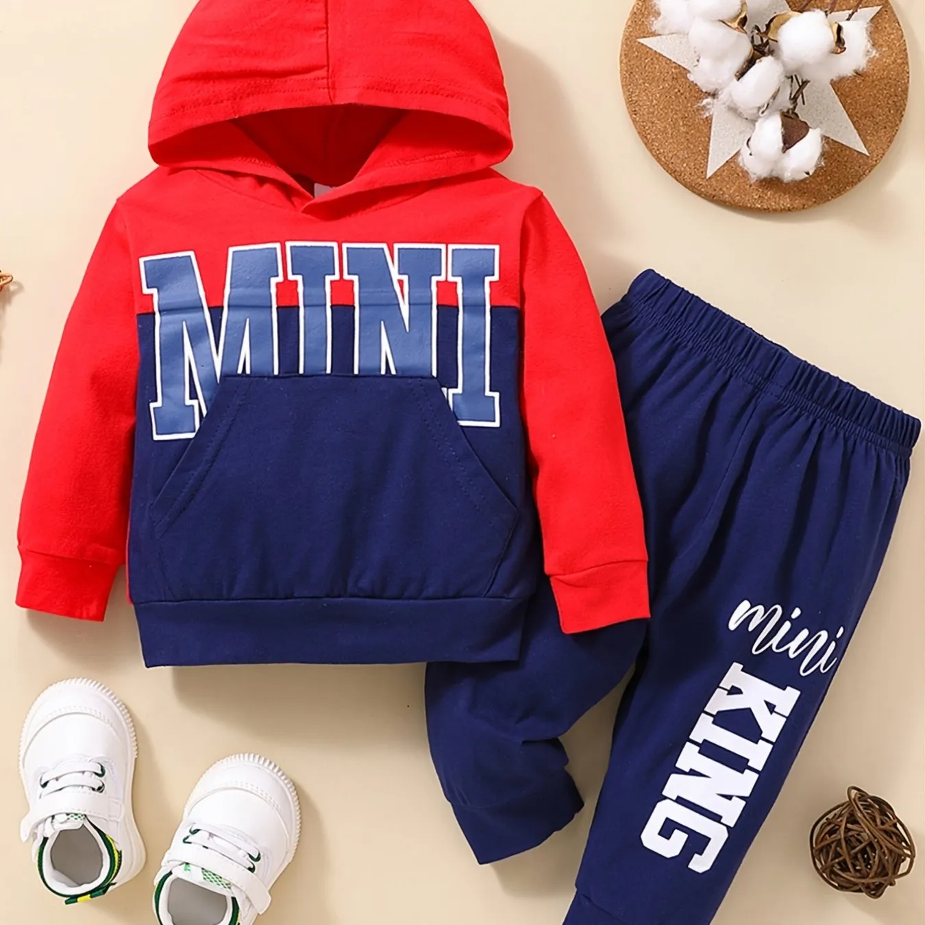 Baby Boys Casual Color Block Hooded Sweatshirt and Sweatpants Set