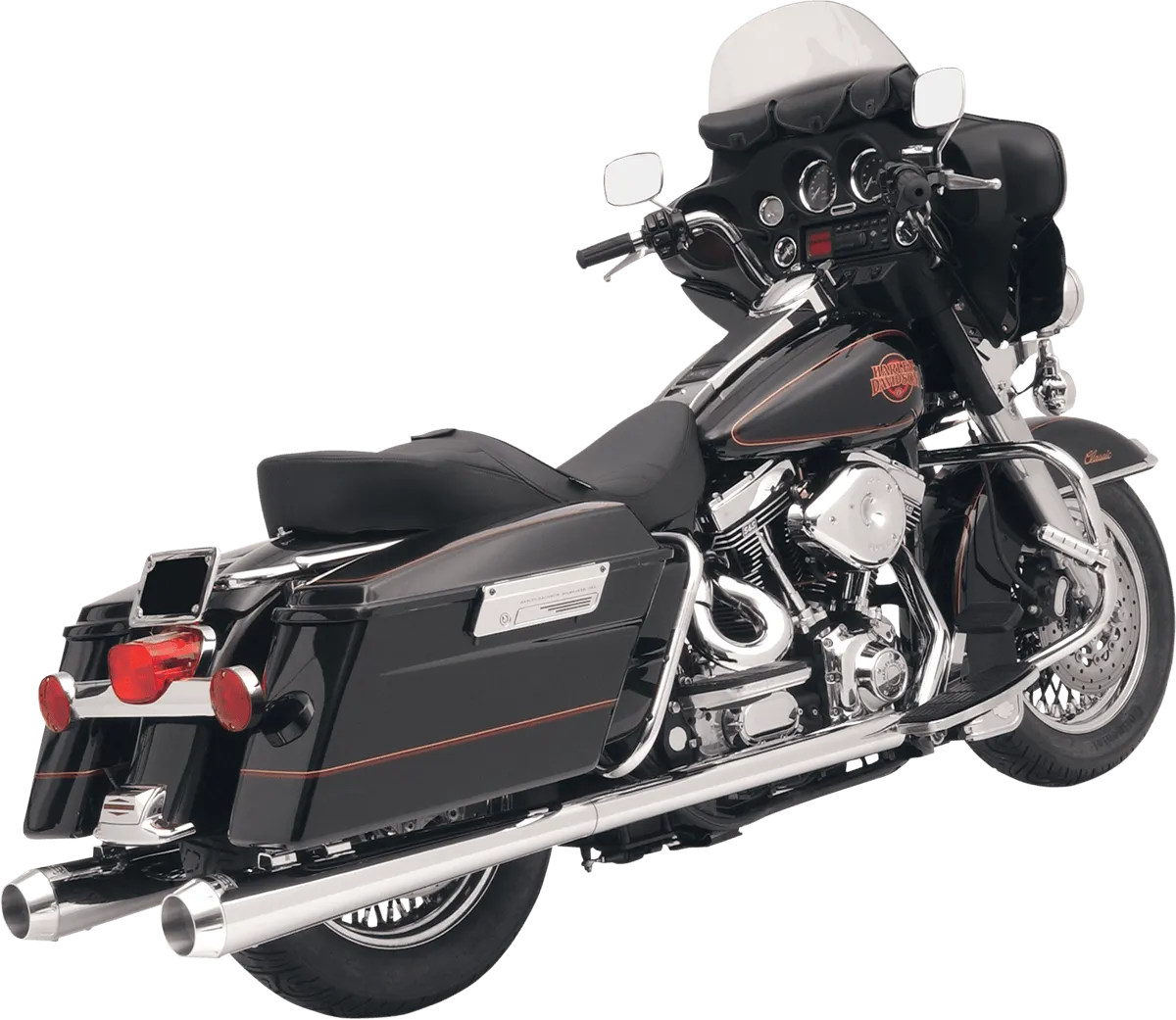 Bassani Manufacturing FLH-517 4in. Slip-On Megaphone Mufflers with 2 1/4in. Standard Baffles - Chrome with Billet End Cap