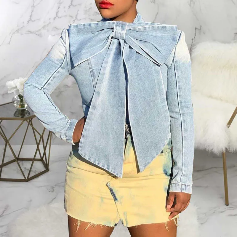 Bowknot Detail Denim Coat
