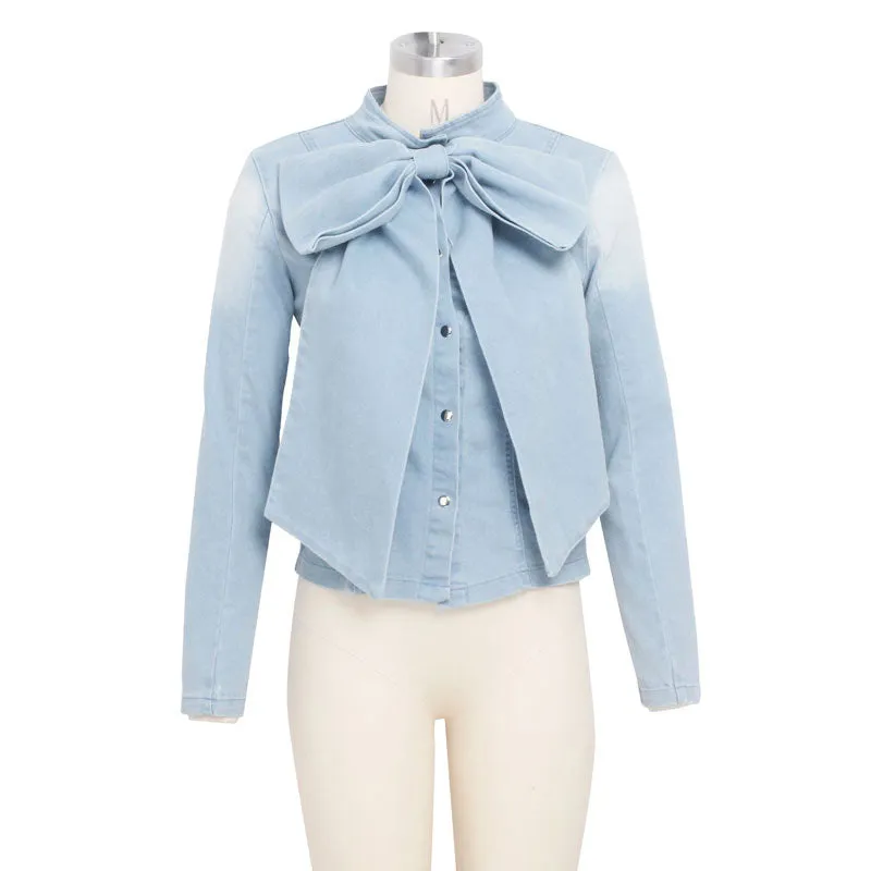 Bowknot Detail Denim Coat