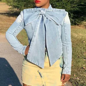 Bowknot Detail Denim Coat