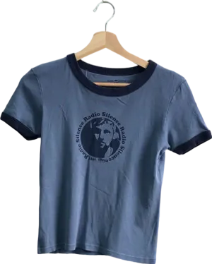 Brandy Melville Blue/Black Silence Radio Print T-Shirt One Size