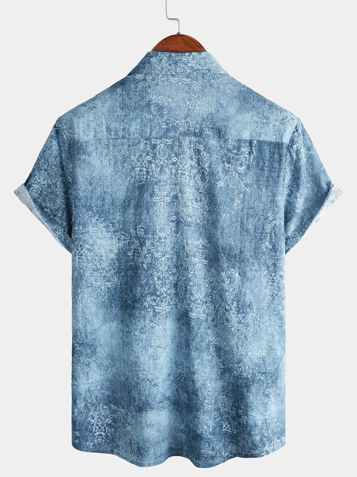 Bundle Of 2 | Men's Cotton Vintage Blue Short Sleeve Summer Button Up Shirts