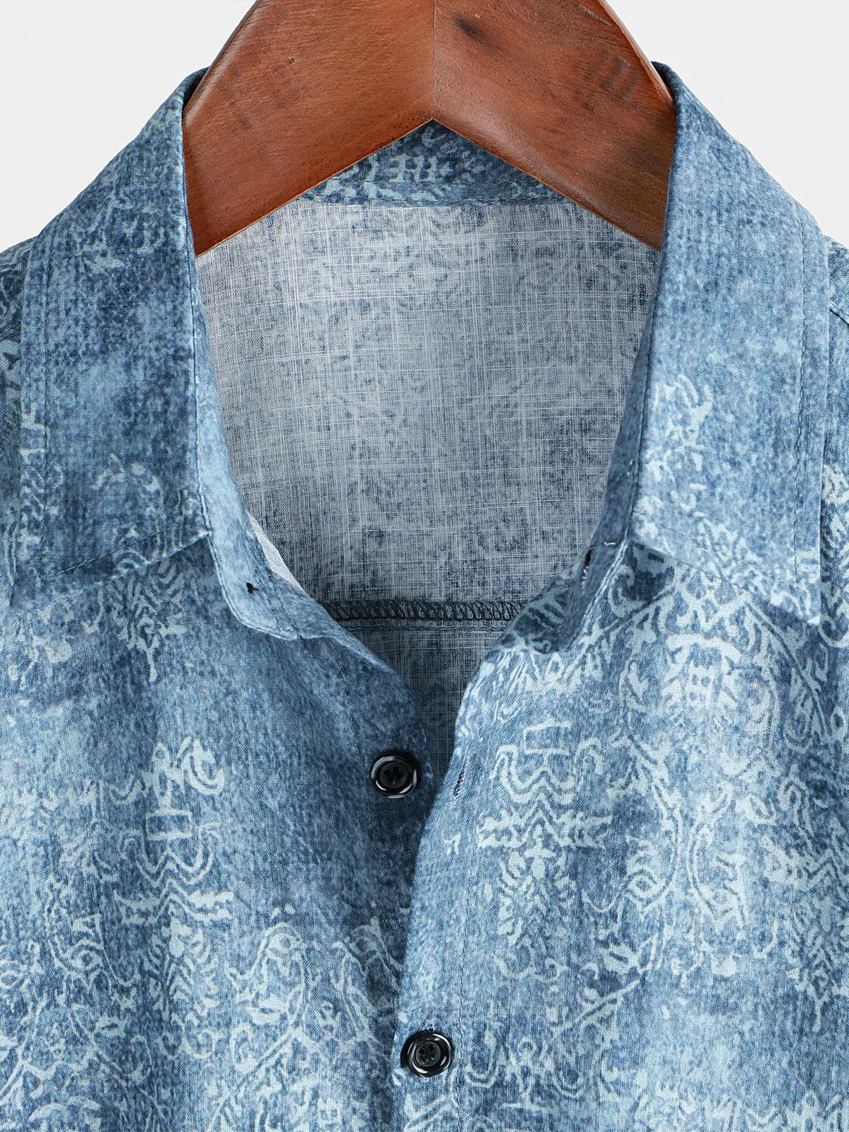 Bundle Of 2 | Men's Cotton Vintage Blue Short Sleeve Summer Button Up Shirts
