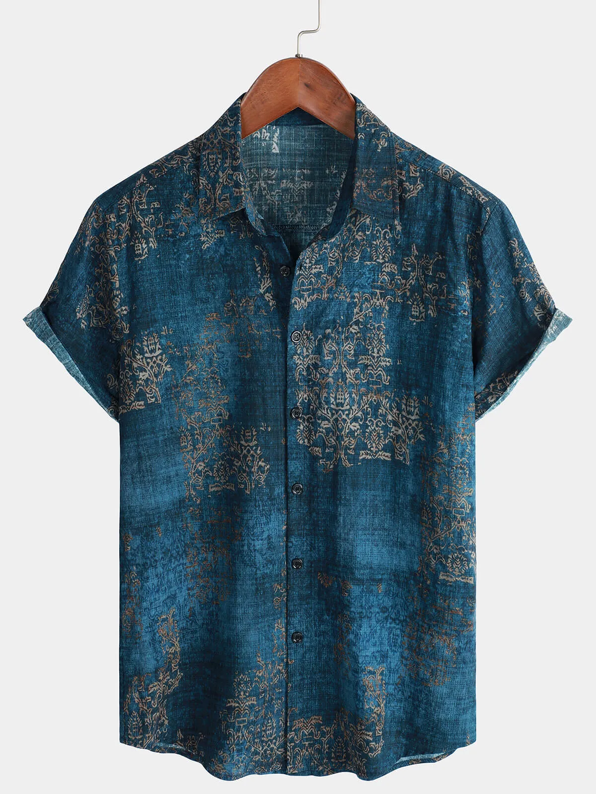 Bundle Of 2 | Men's Retro Floral Print Cotton Vintage Holiday Short Sleeve Shirts