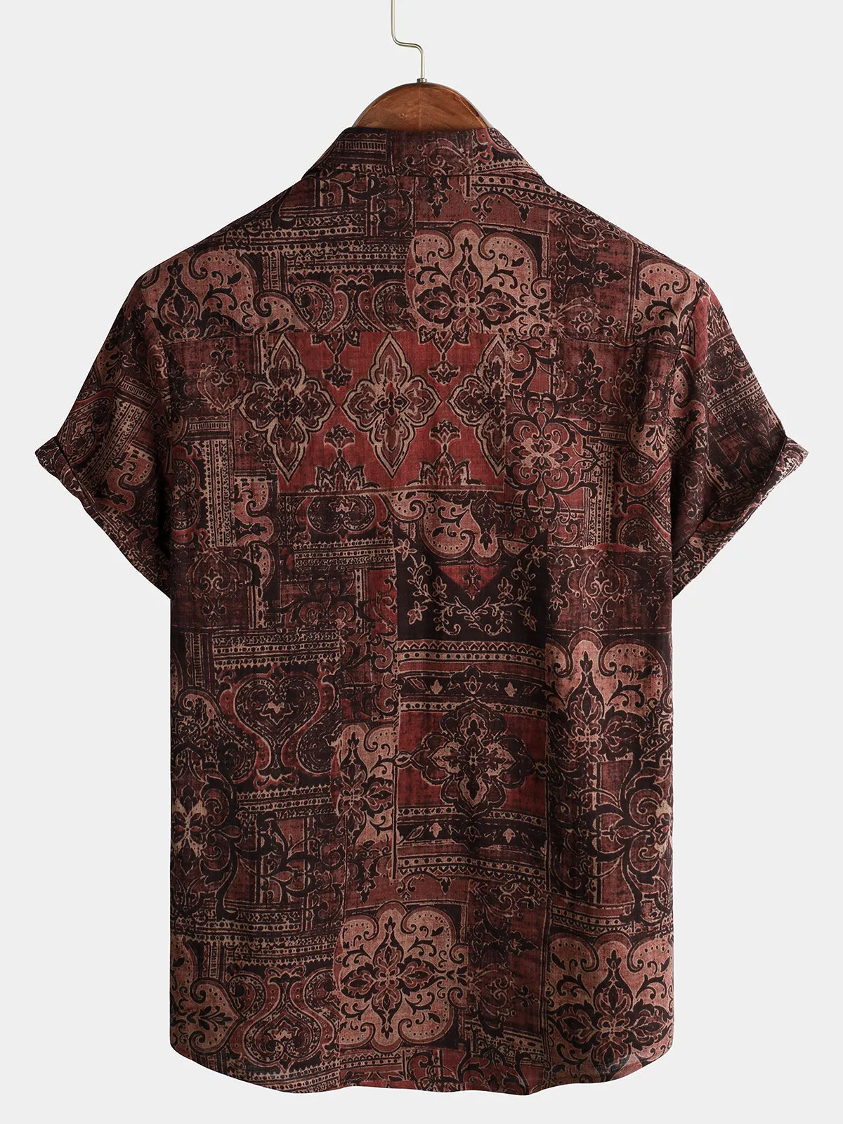 Bundle Of 2 | Men's Retro Floral Print Cotton Vintage Holiday Short Sleeve Shirts