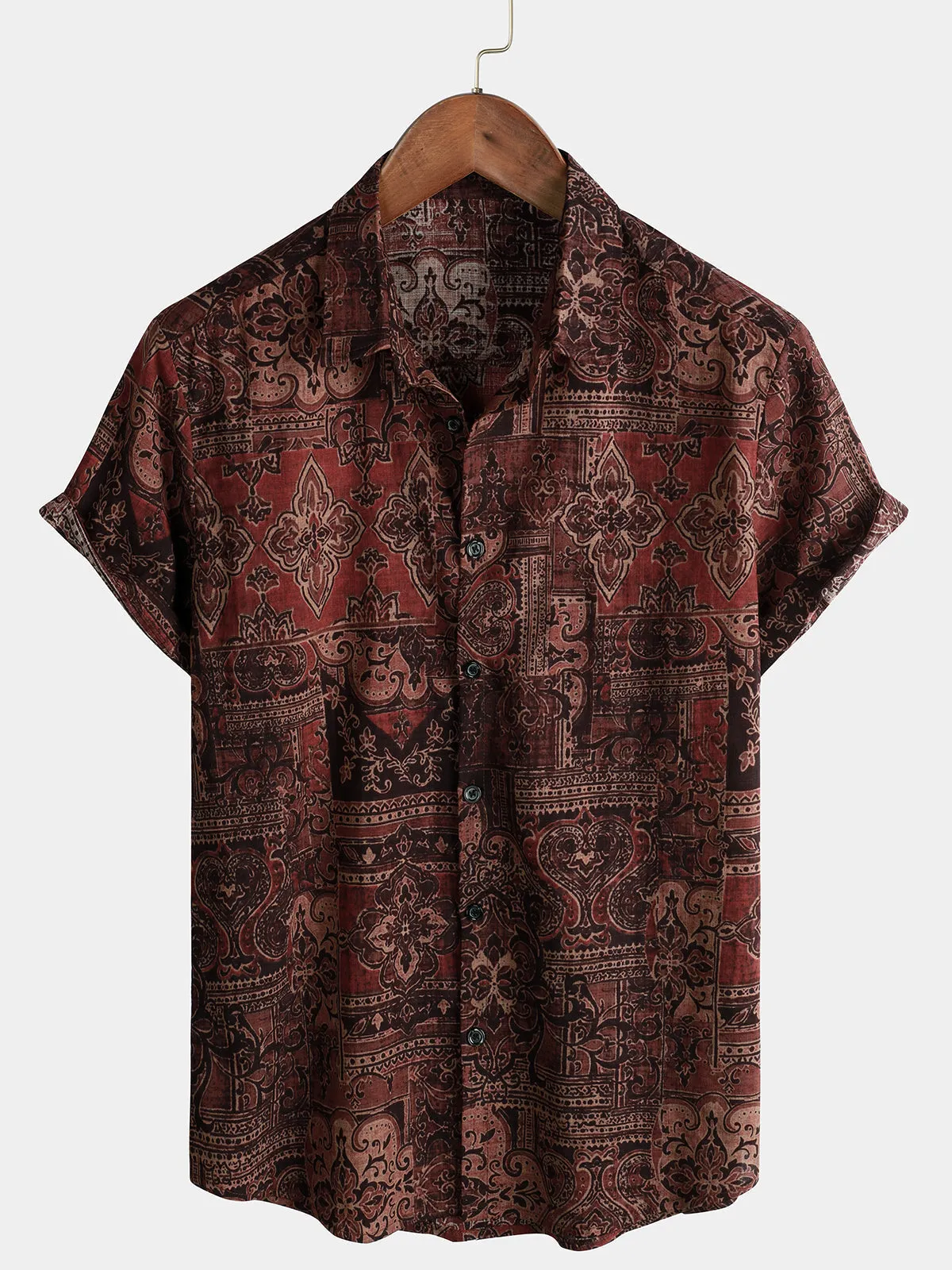 Bundle Of 2 | Men's Retro Floral Print Cotton Vintage Holiday Short Sleeve Shirts