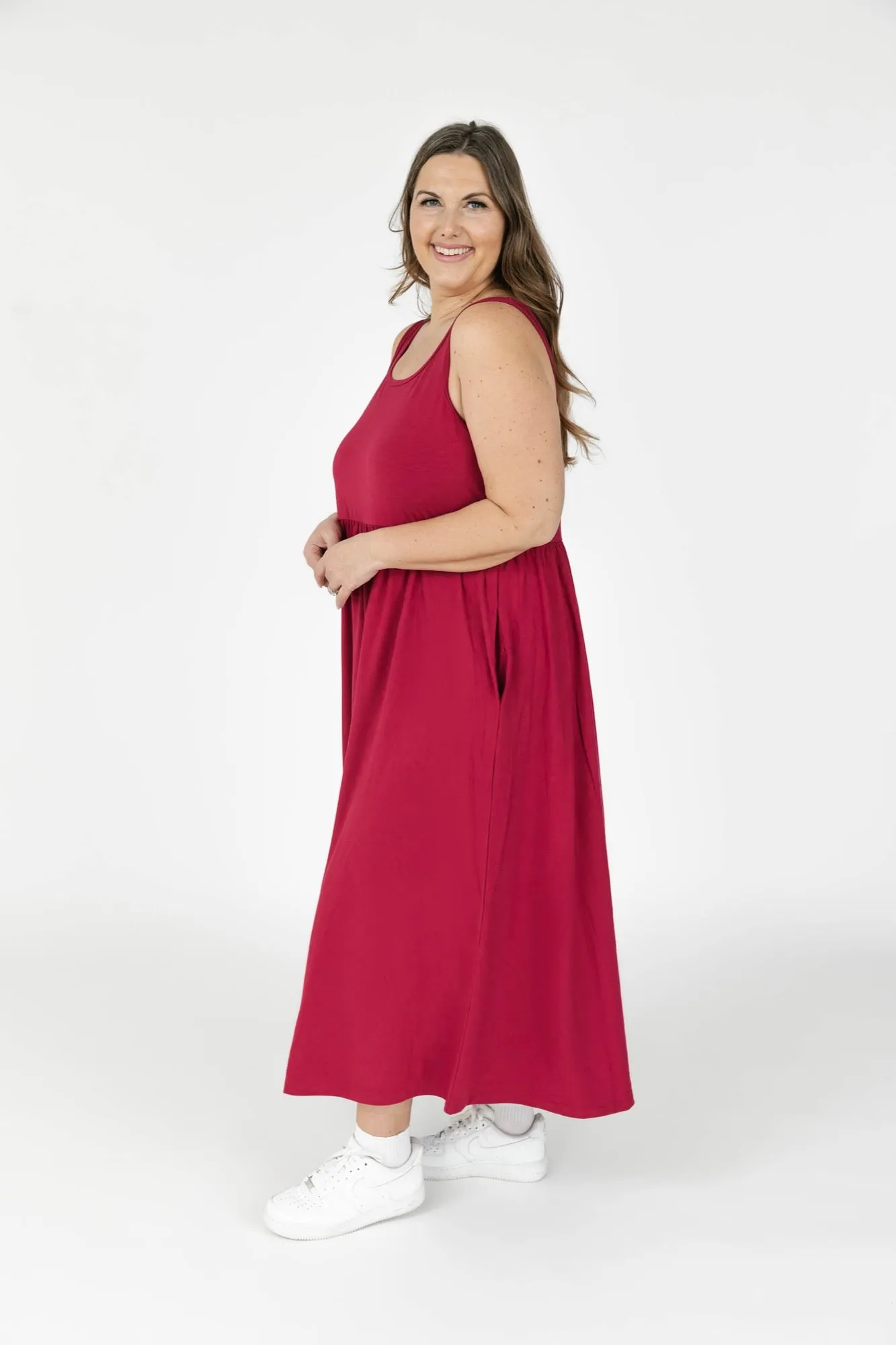 Camille Midi Dress in Berry
