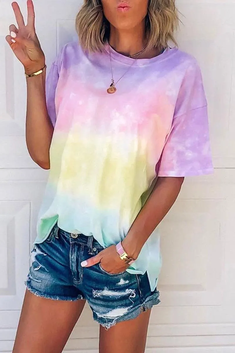 Chicindress O Neck Tie-dye Multicolor T-shirt