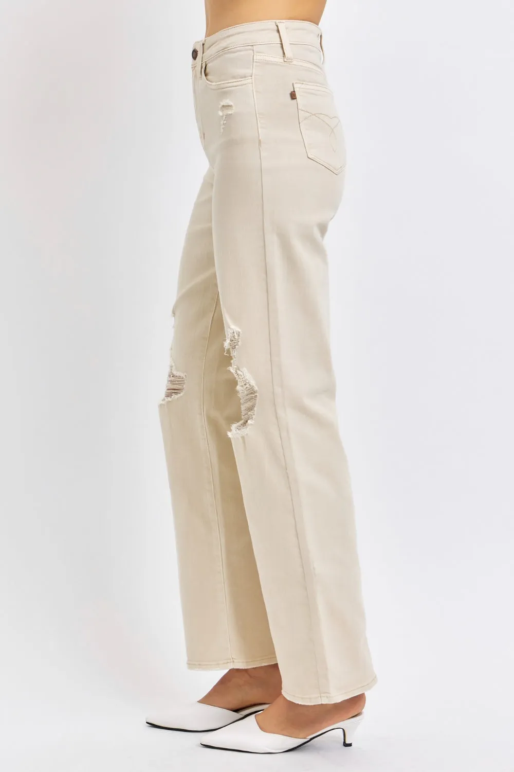 Colette Judy Blue Full Size High Waist Distressed Wide Leg Jeans