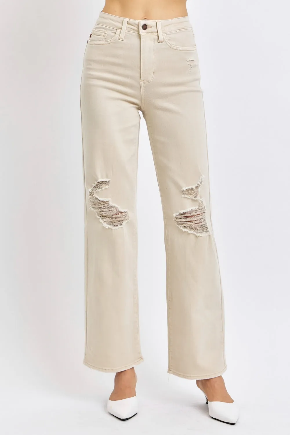 Colette Judy Blue Full Size High Waist Distressed Wide Leg Jeans