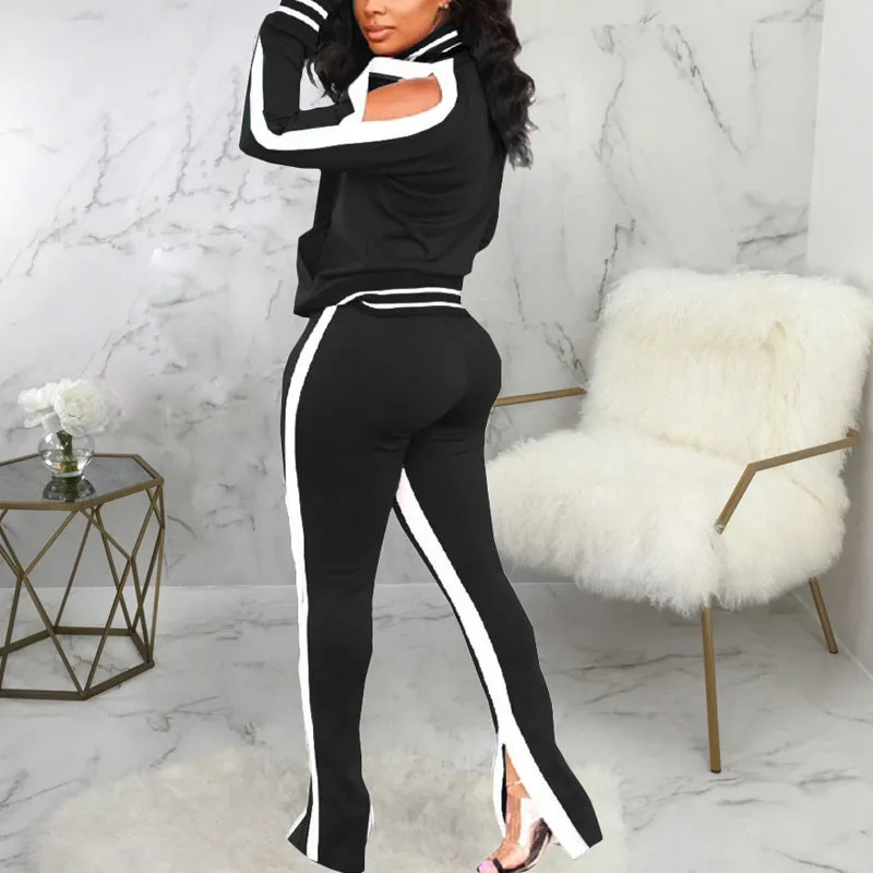 Colorblock Stripes Long Sleeve Coat & Pants Set
