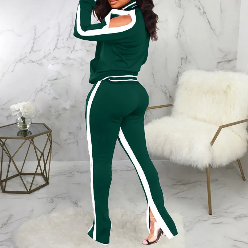 Colorblock Stripes Long Sleeve Coat & Pants Set