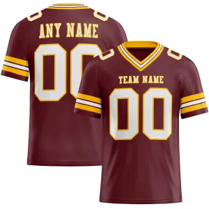Custom Burgundy White-Gold Mesh Authentic Football Jersey