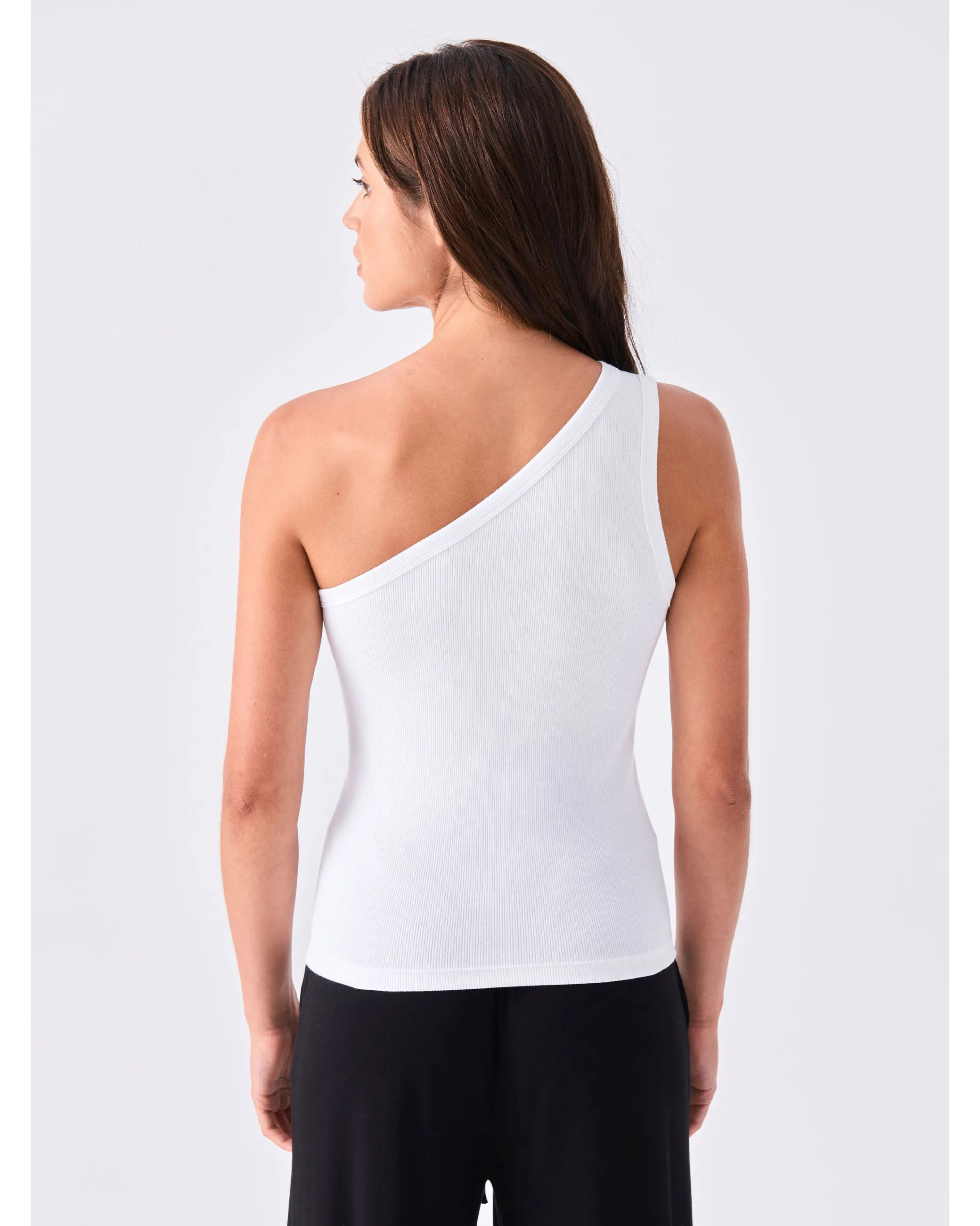 Dharma Bums Asymmetric Organic Cotton Rib Tank - White
