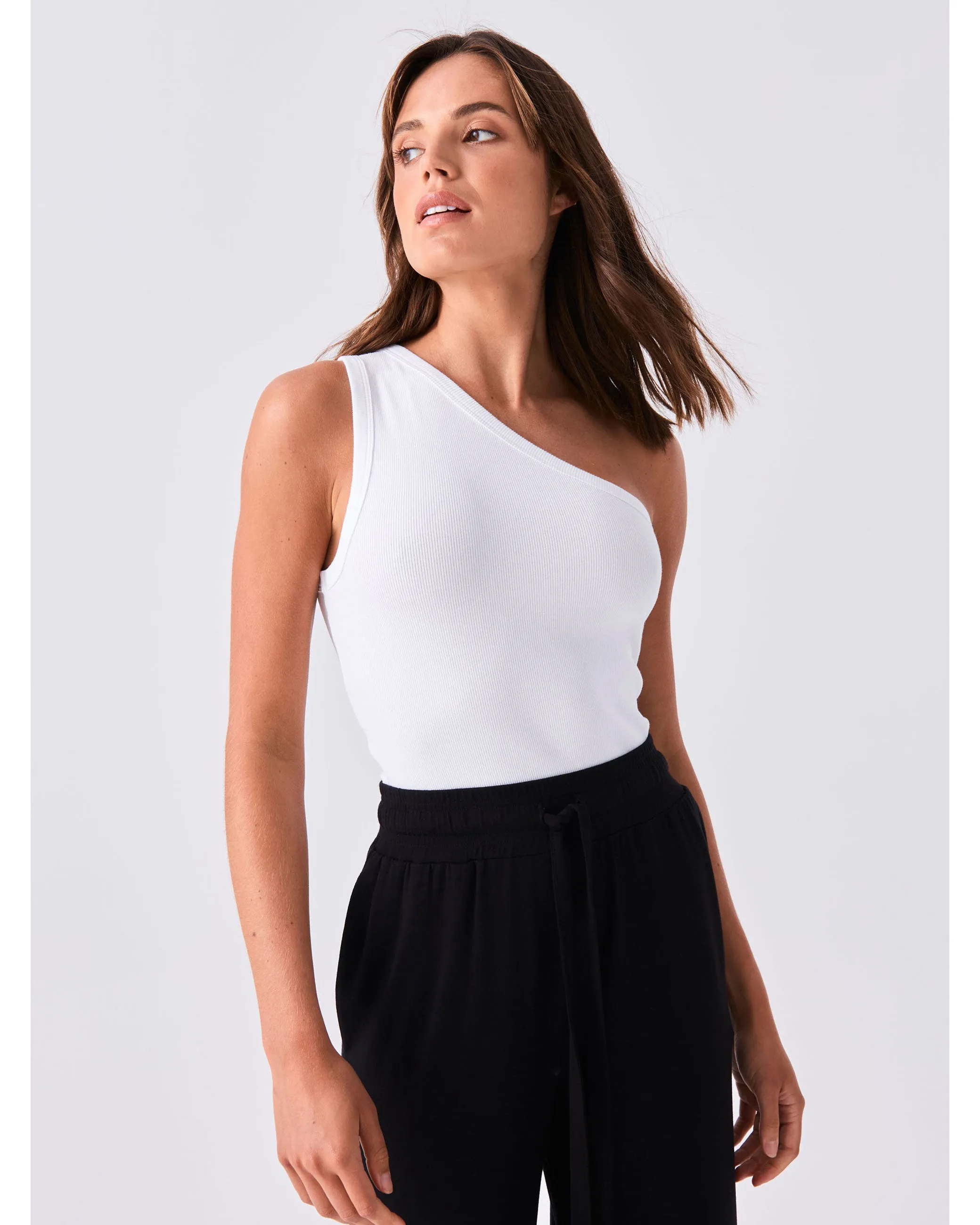 Dharma Bums Asymmetric Organic Cotton Rib Tank - White