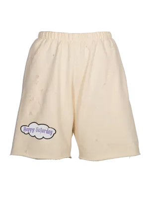 Distressed 'Happy Saturday' Jogging Shorts