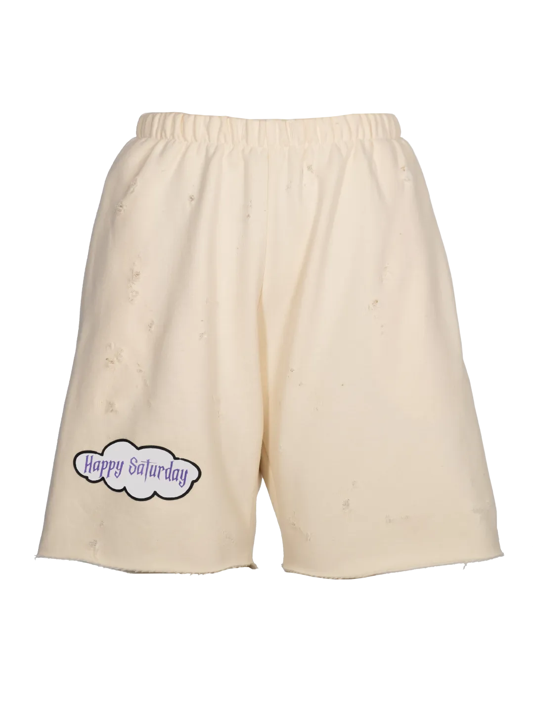 Distressed 'Happy Saturday' Jogging Shorts