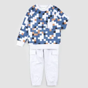 Ensemble de jogging cargo gris clair pixelisé
