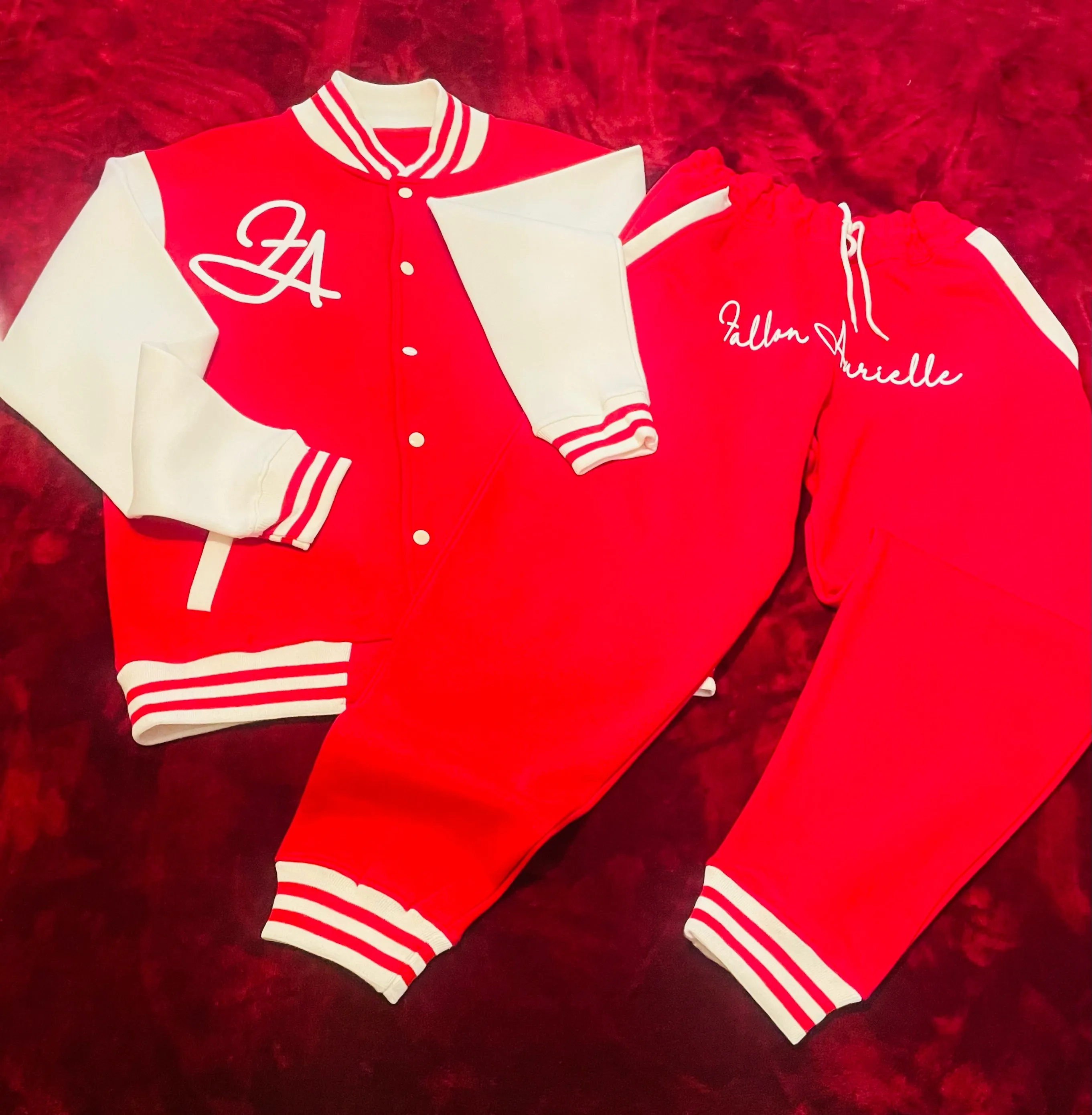Fallon Aurielle Unisex Signature Aquarius  Logo & Name Zodiac Jacket (Red & White)