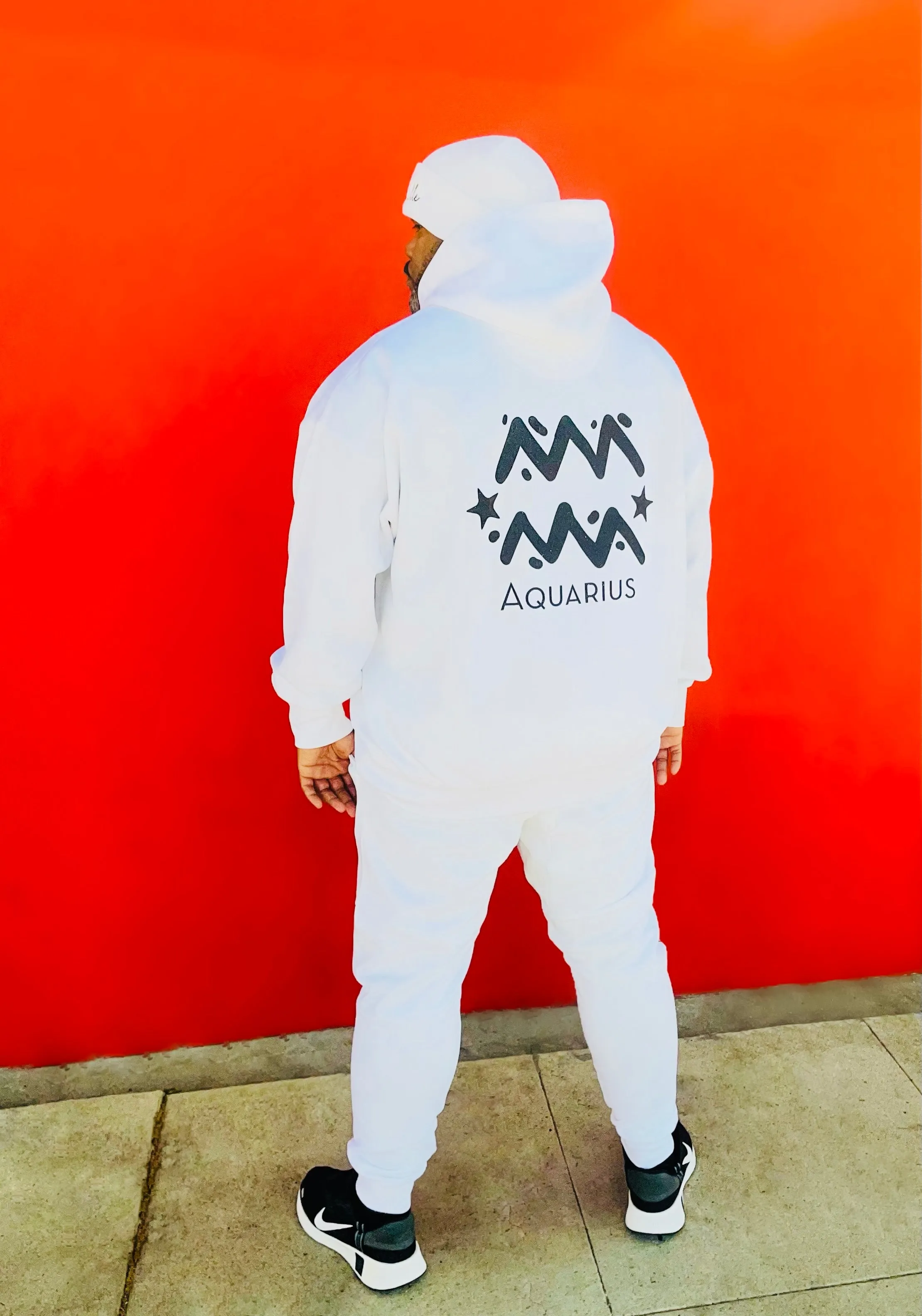 Fallon Aurielle Unisex Signature Aquarius Logo & Name Zodiac Jogging Hoodie (White & Black Sparkle)