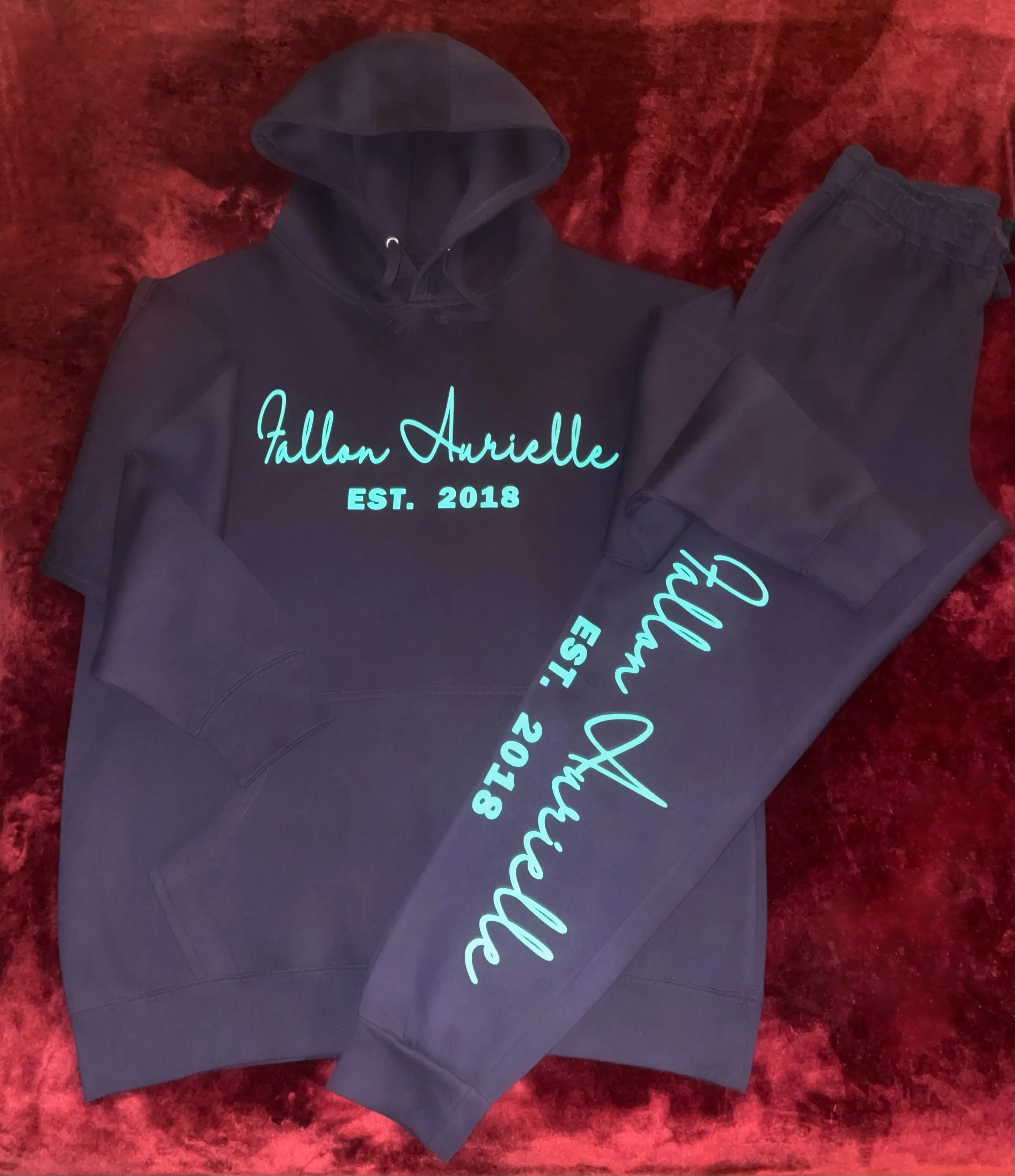Fallon Aurielle Unisex Signature EST. 2018 Hoodie (Navy Blue & Green)
