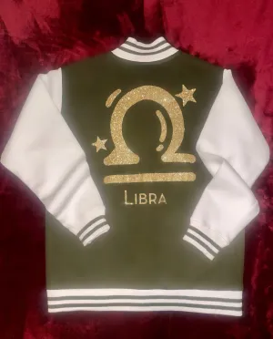 Fallon Aurielle Unisex Signature Libra Logo & Name Zodiac Jacket (Olive Green, Gold & Cream)