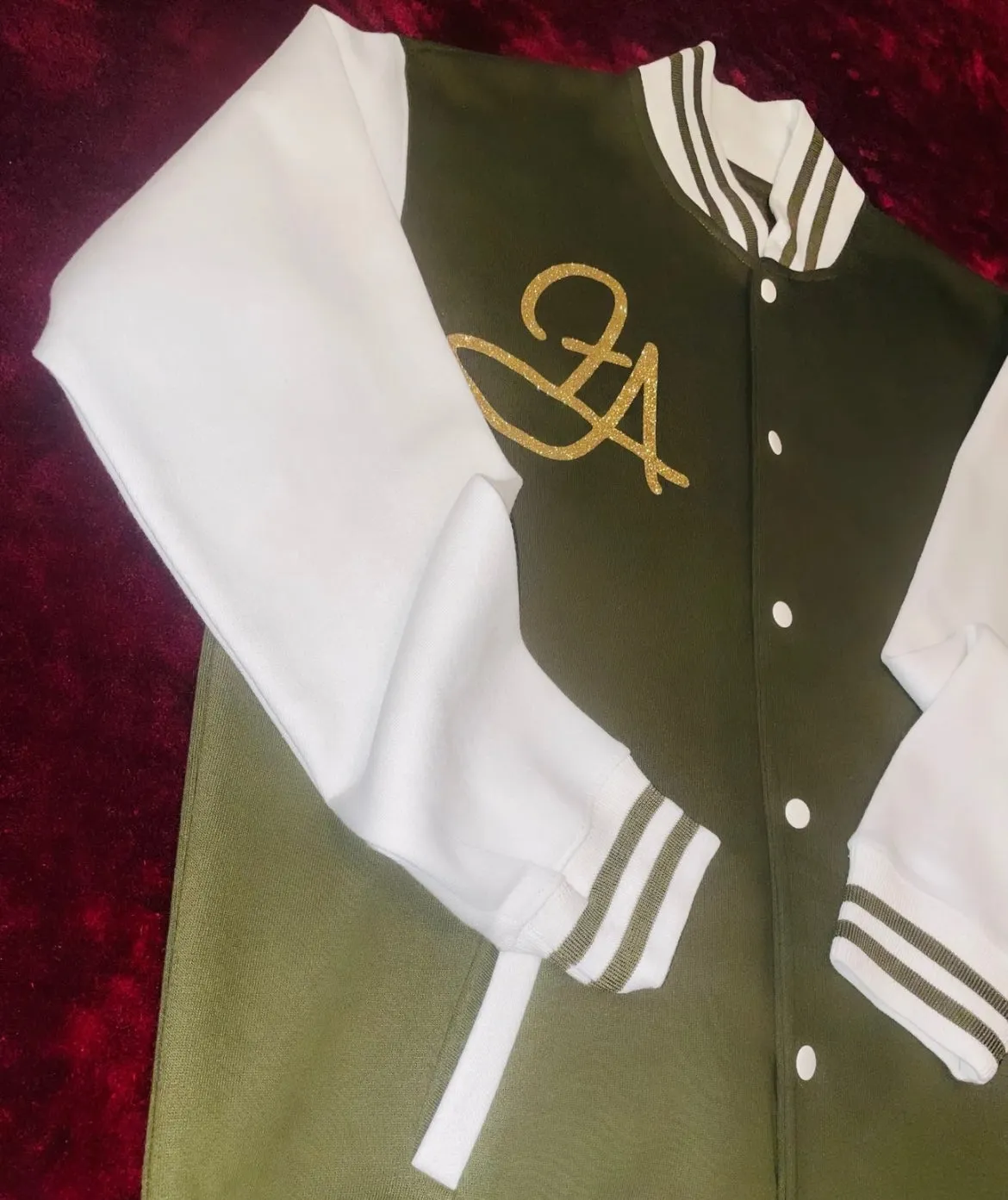 Fallon Aurielle Unisex Signature Libra Logo & Name Zodiac Jacket (Olive Green, Gold & Cream)