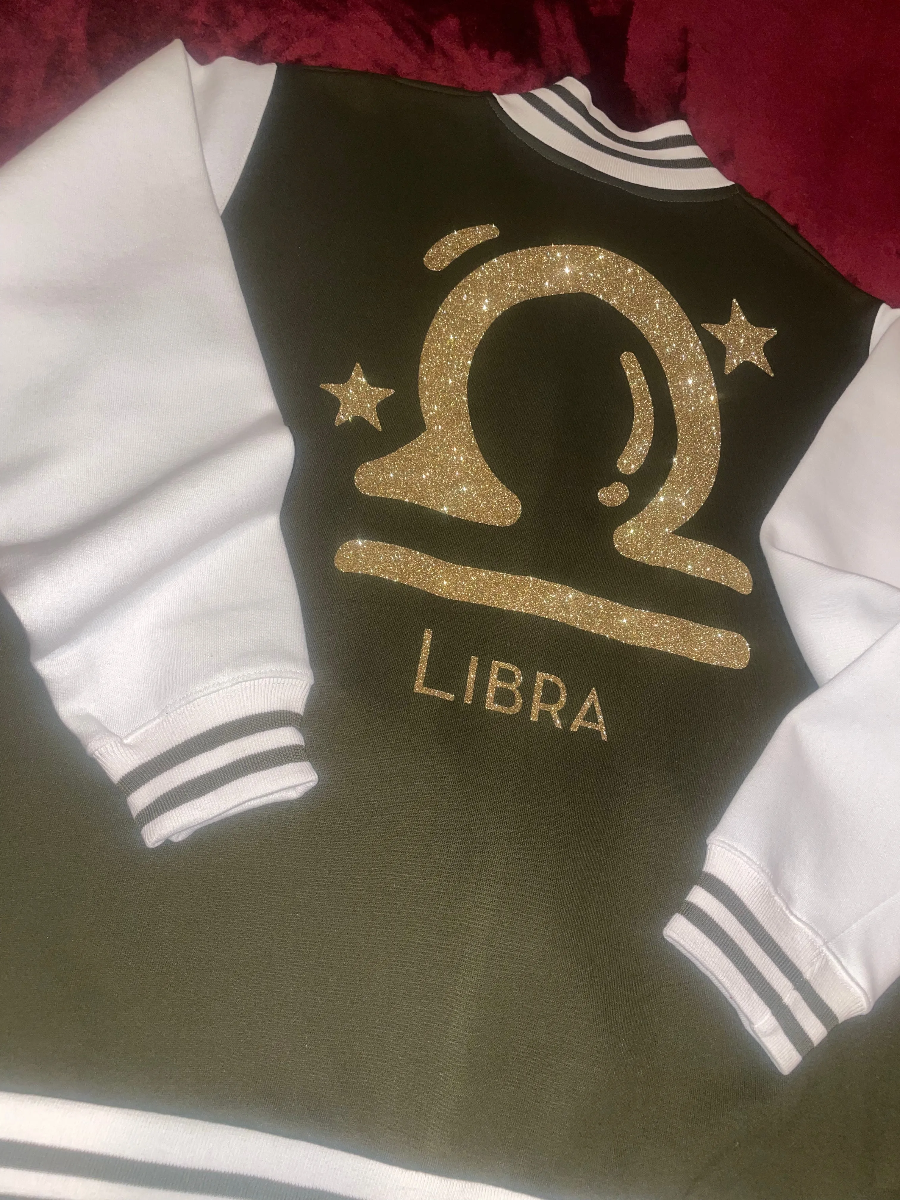 Fallon Aurielle Unisex Signature Libra Logo & Name Zodiac Jacket (Olive Green, Gold & Cream)