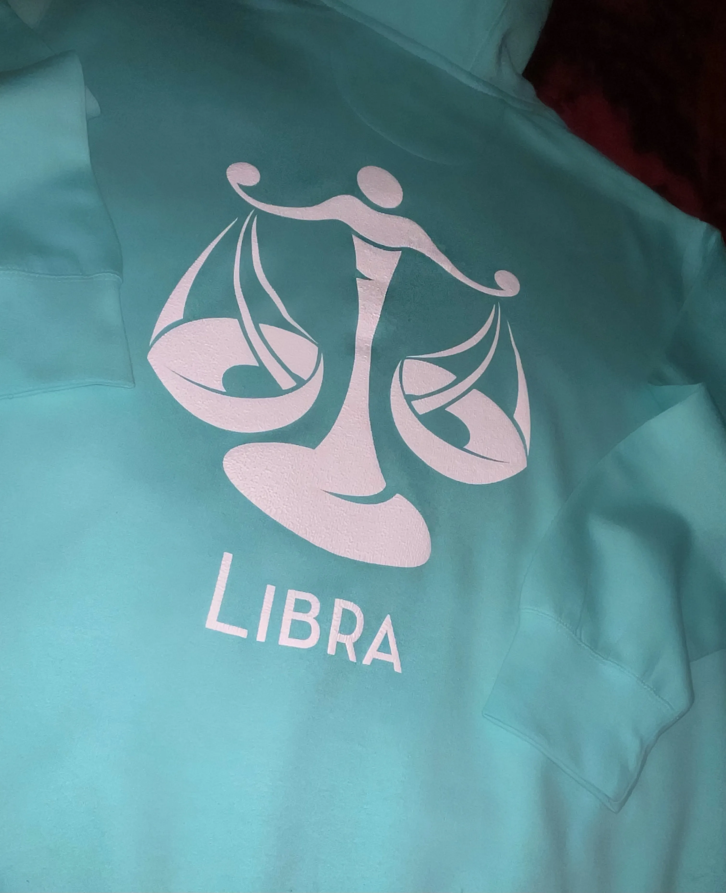 Fallon Aurielle Unisex Signature Libra Scales Logo & Name Zodiac Hoodie (Seafoam Green & White)