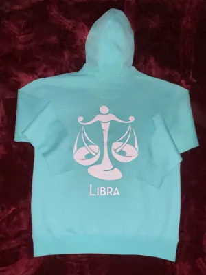 Fallon Aurielle Unisex Signature Libra Scales Logo & Name Zodiac Hoodie (Seafoam Green & White)