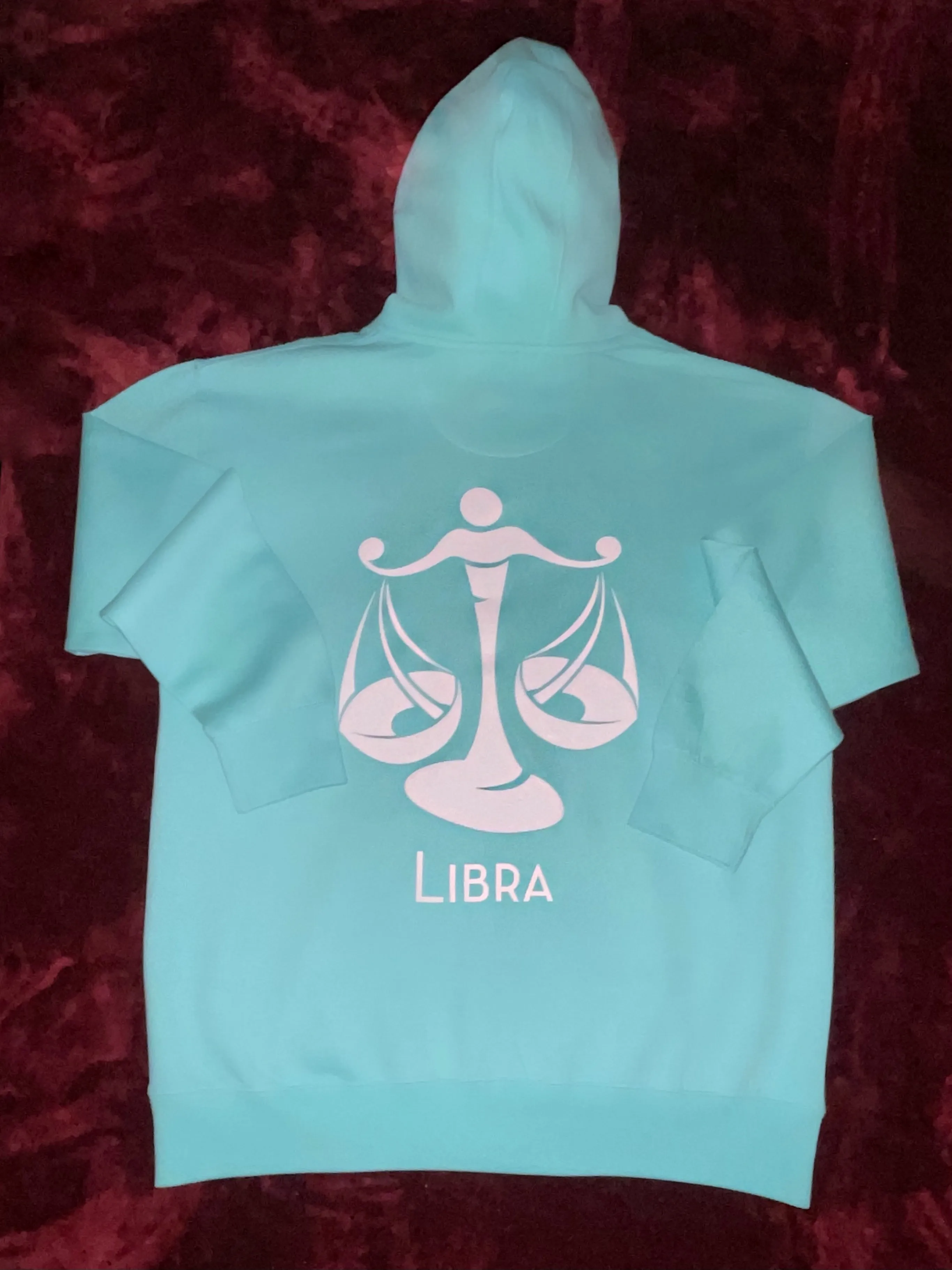 Fallon Aurielle Unisex Signature Libra Scales Logo & Name Zodiac Hoodie (Seafoam Green & White)