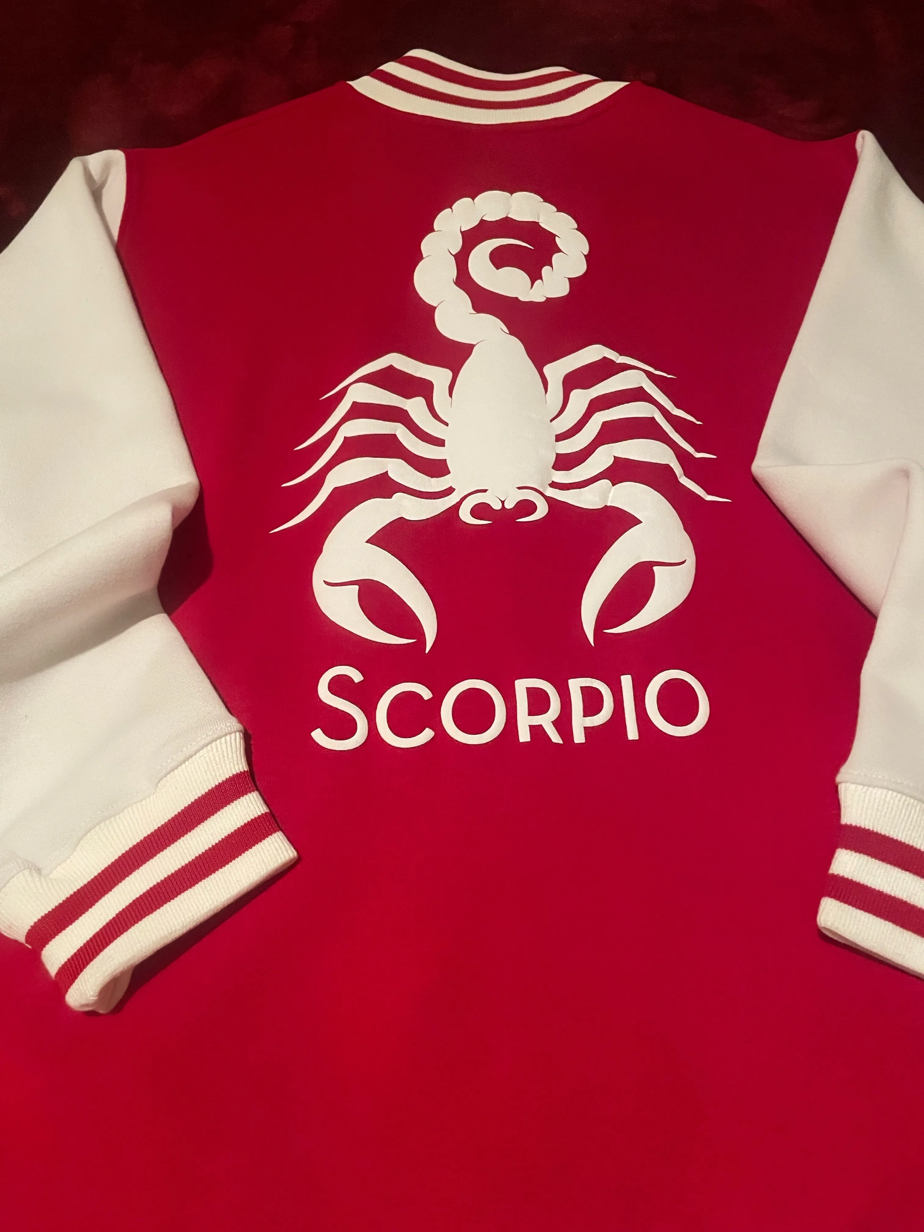 Fallon Aurielle Unisex Signature Scorpio Scorpion Logo & Name Zodiac Jacket (Red & White)