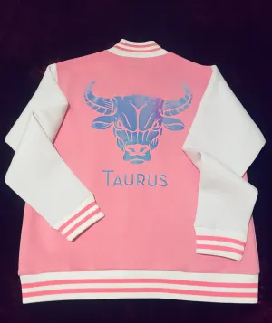 Fallon Aurielle Unisex Signature Taurus Bull Logo & Name Zodiac Jacket (Pink, Holographic & White)