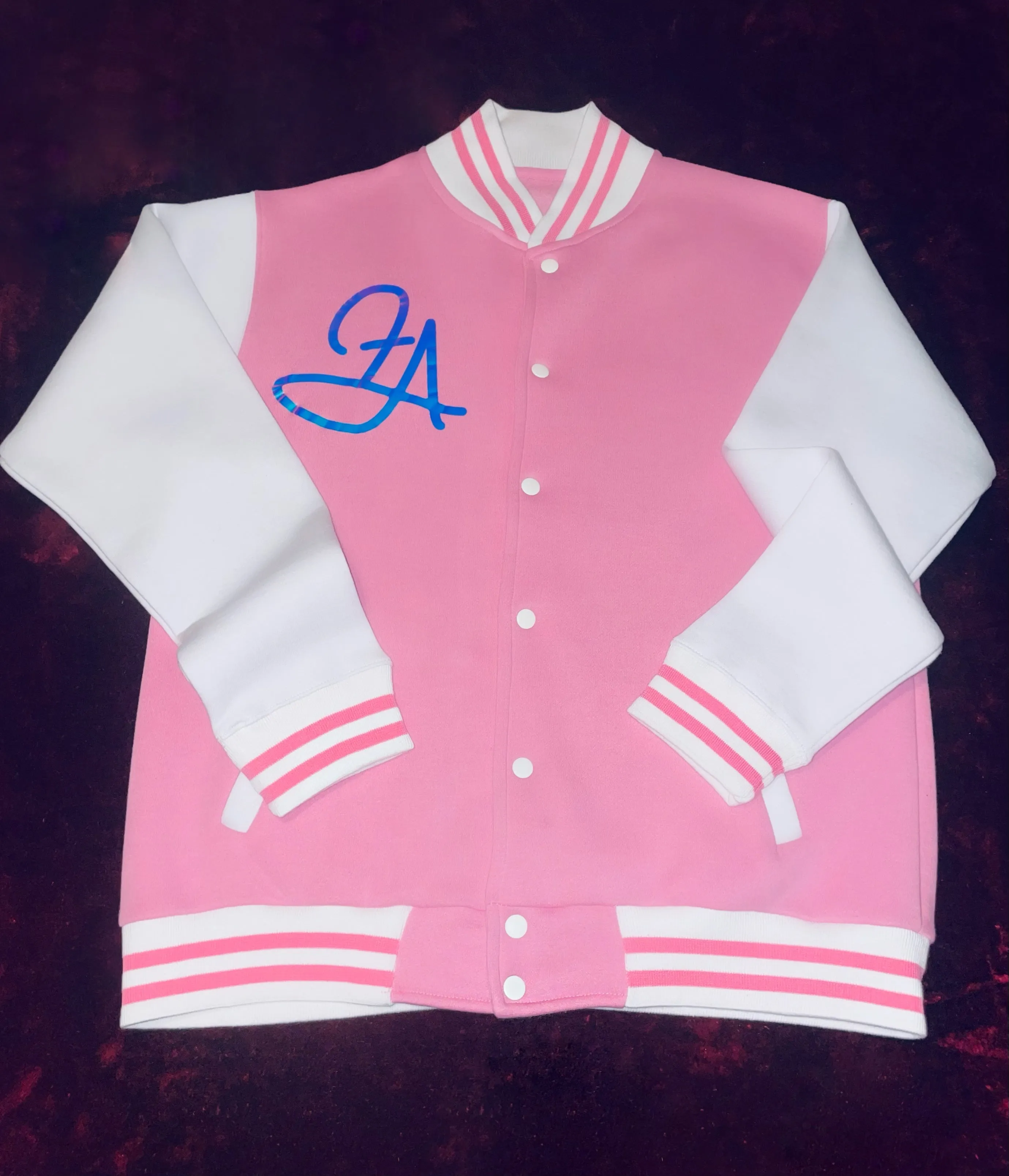 Fallon Aurielle Unisex Signature Taurus Bull Logo & Name Zodiac Jacket (Pink, Holographic & White)