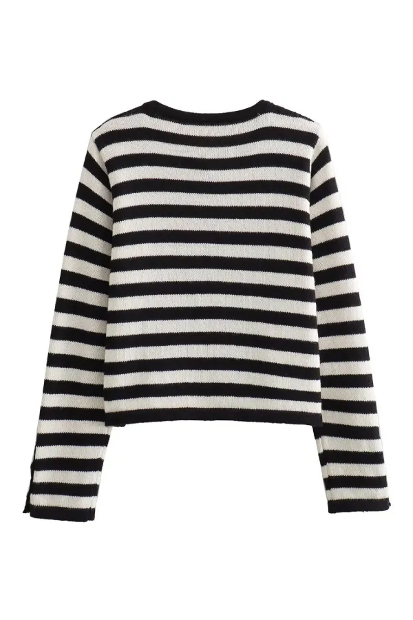 Fashion Casual Slim Fit Striped Cardigan Cropped Top