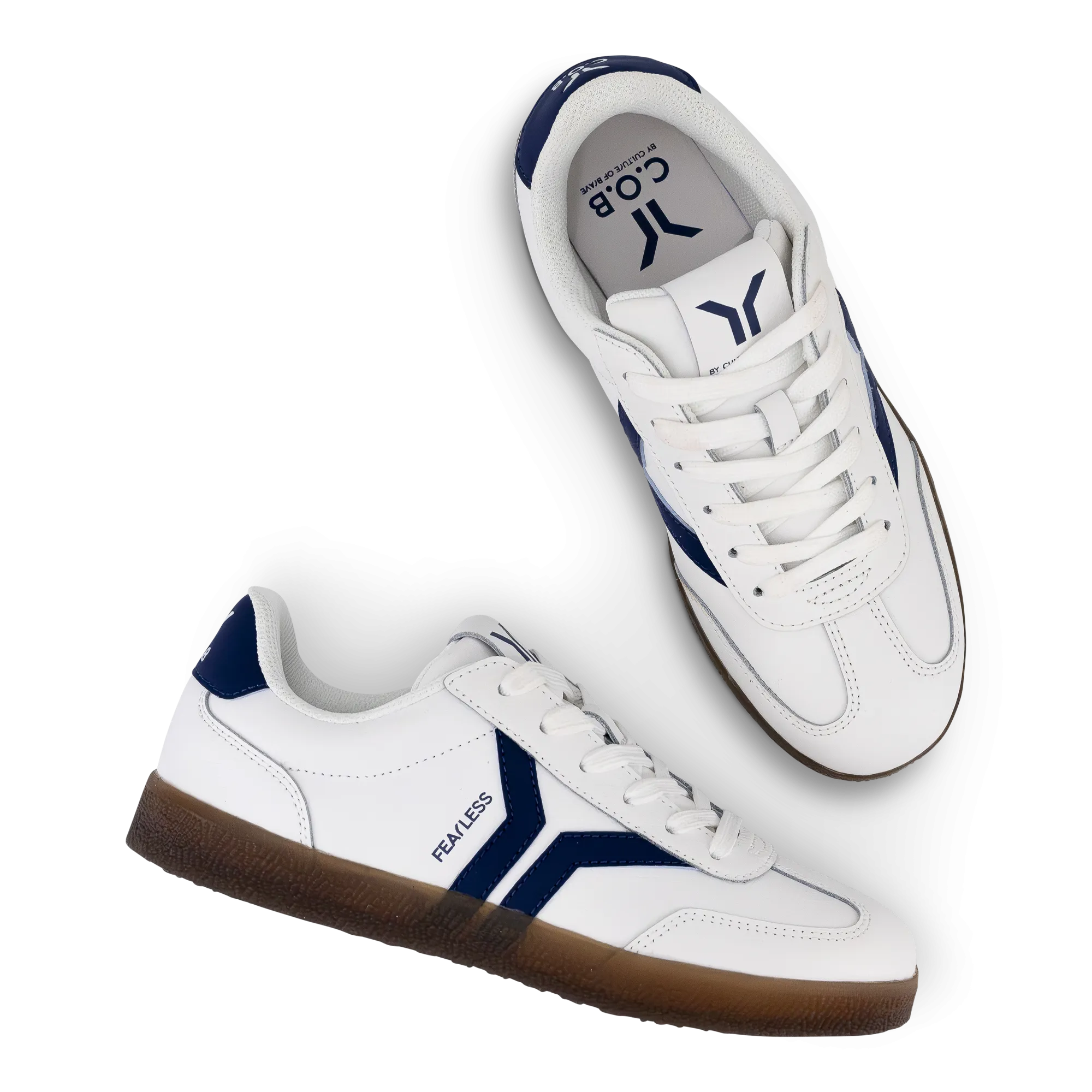 Fearless Womens Sneaker in white leather with purple wing