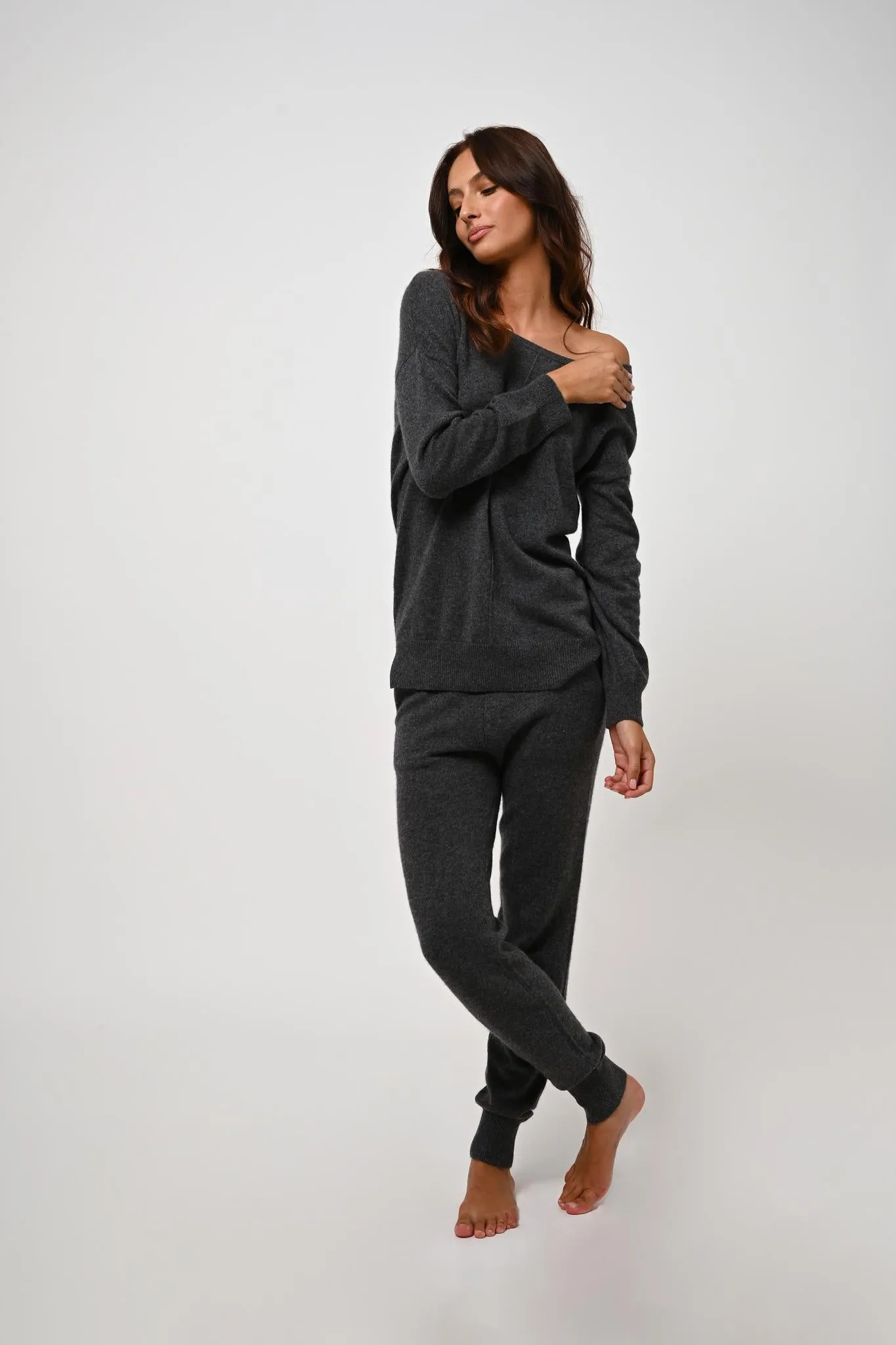 FERRAND jogging anthracite chiné 100% cachemire