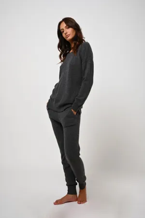 FERRAND jogging anthracite chiné 100% cachemire