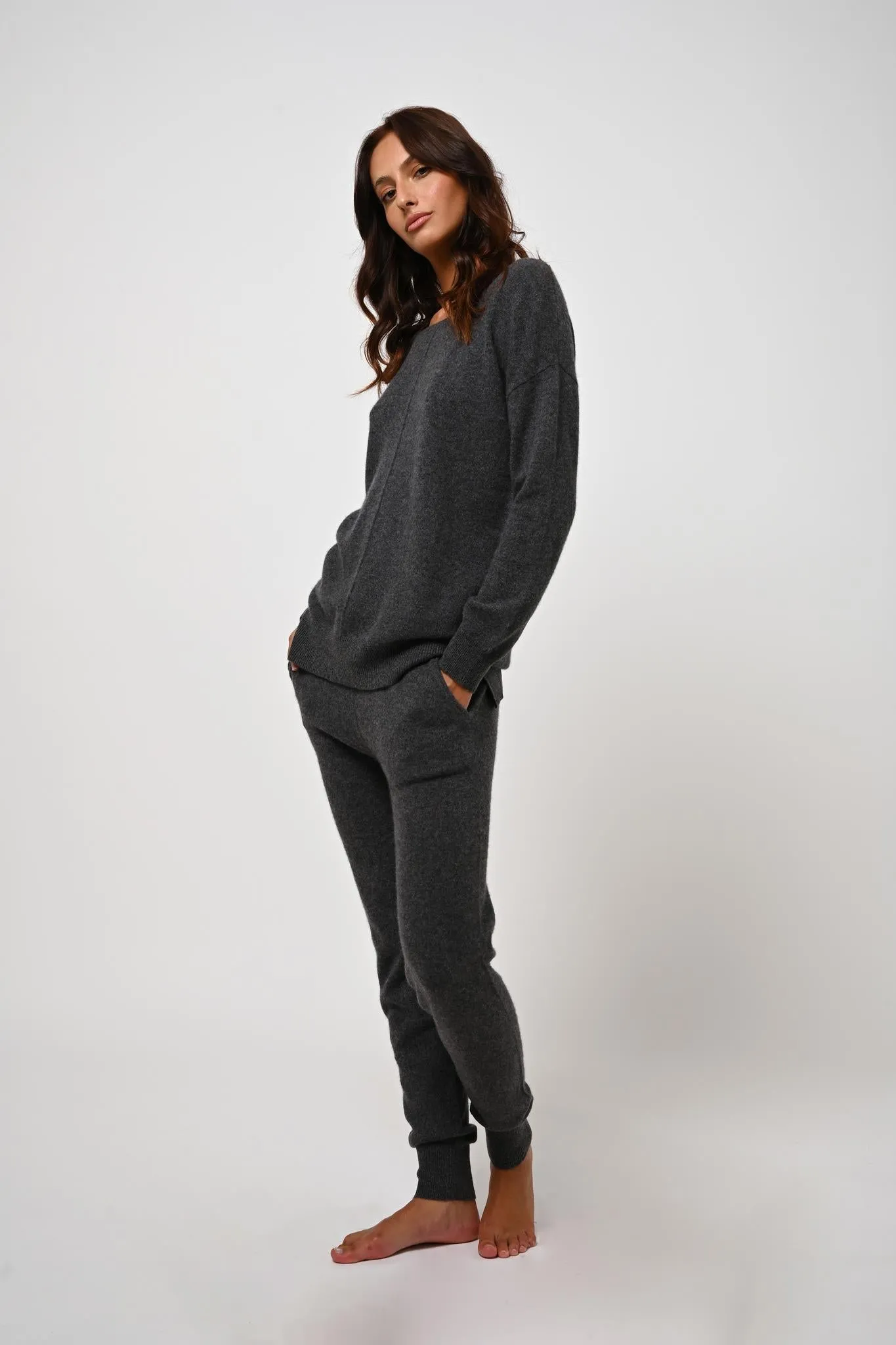 FERRAND jogging anthracite chiné 100% cachemire