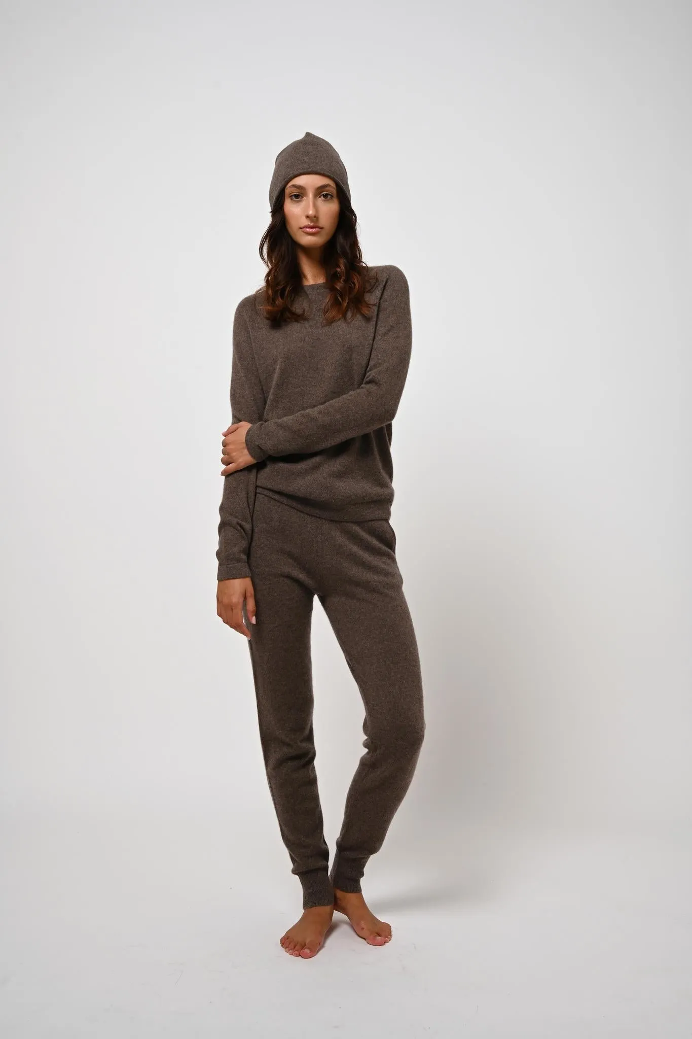 FERRAND jogging taupe chiné 100% cachemire