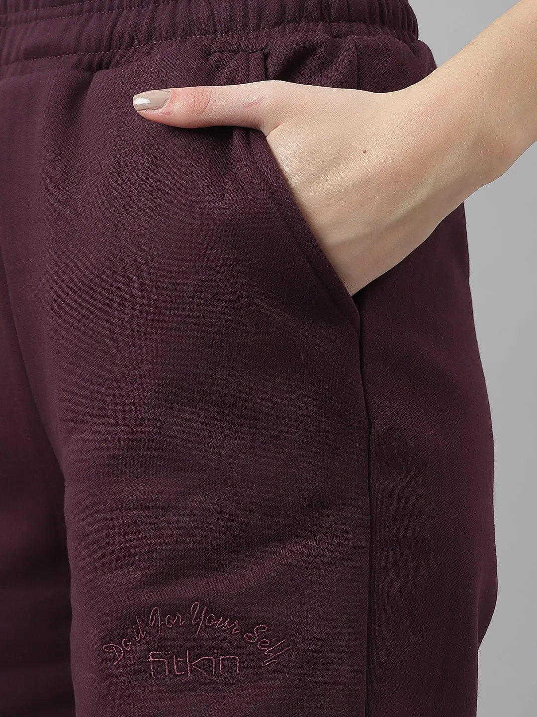 Fitkin Women Purple High-Waist Fleece Shorts