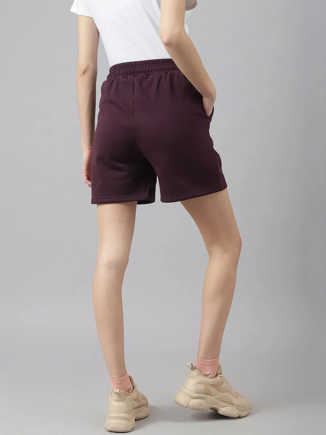 Fitkin Women Purple High-Waist Fleece Shorts