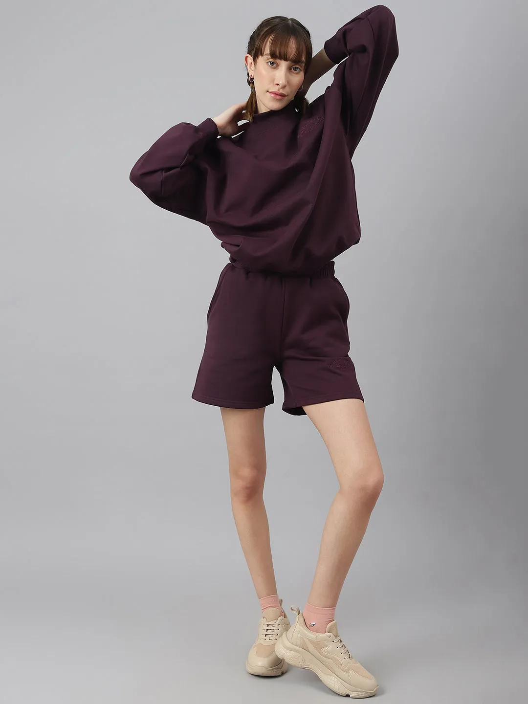 Fitkin Women Purple High-Waist Fleece Shorts
